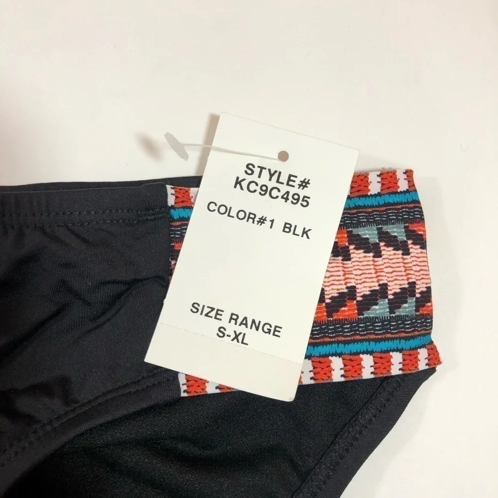 Kenneth Cole Black Geometric Bikini Bottom S